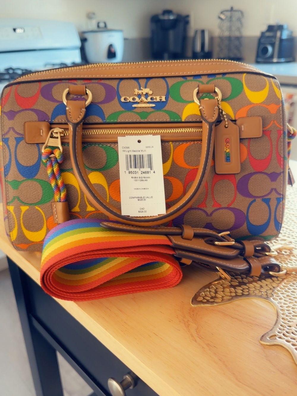 Coach Multicolor Signature Canvas Satchel with Rainbow Strap